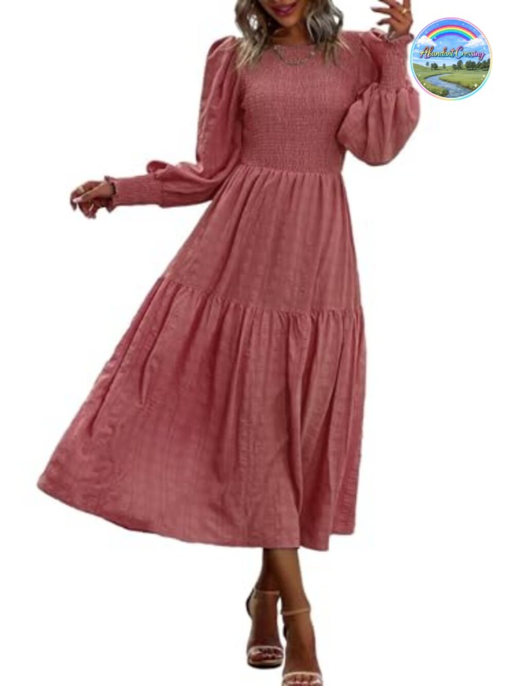 Smocked Maxi Dress Puff Long Sleeve Empire Waist A-line Flowy